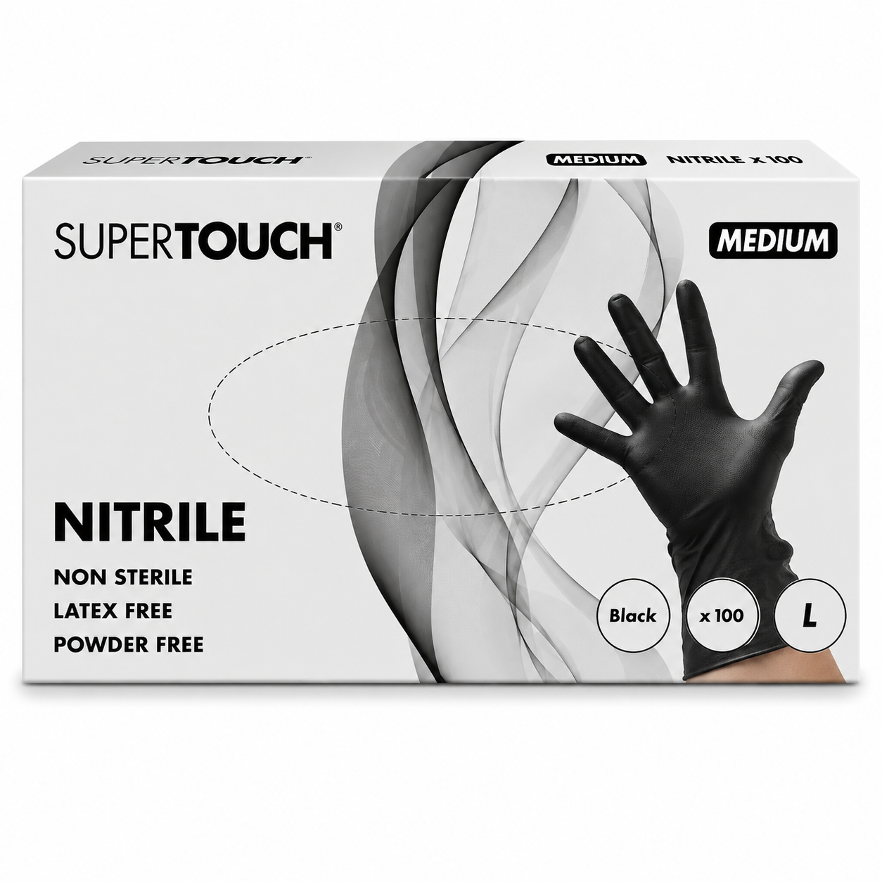 Supertouch Black Nitrile Gloves – Medium, 100 Pack