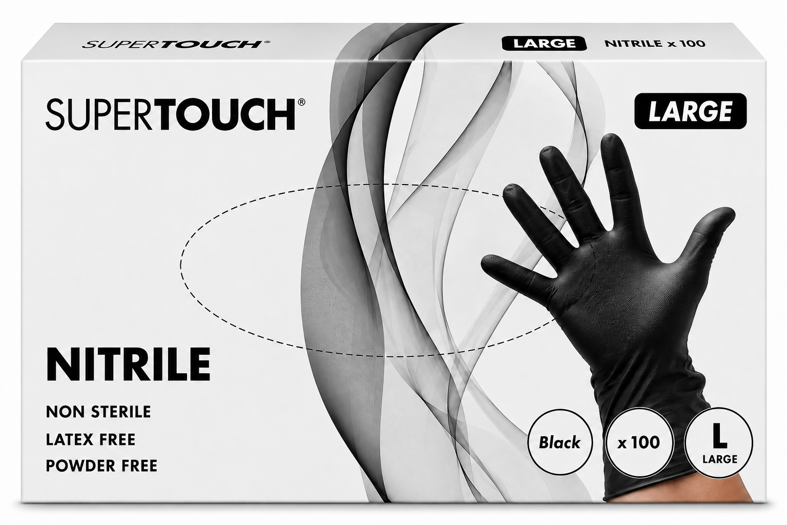 Supertouch Black Nitrile Gloves – Large, 100 Pack