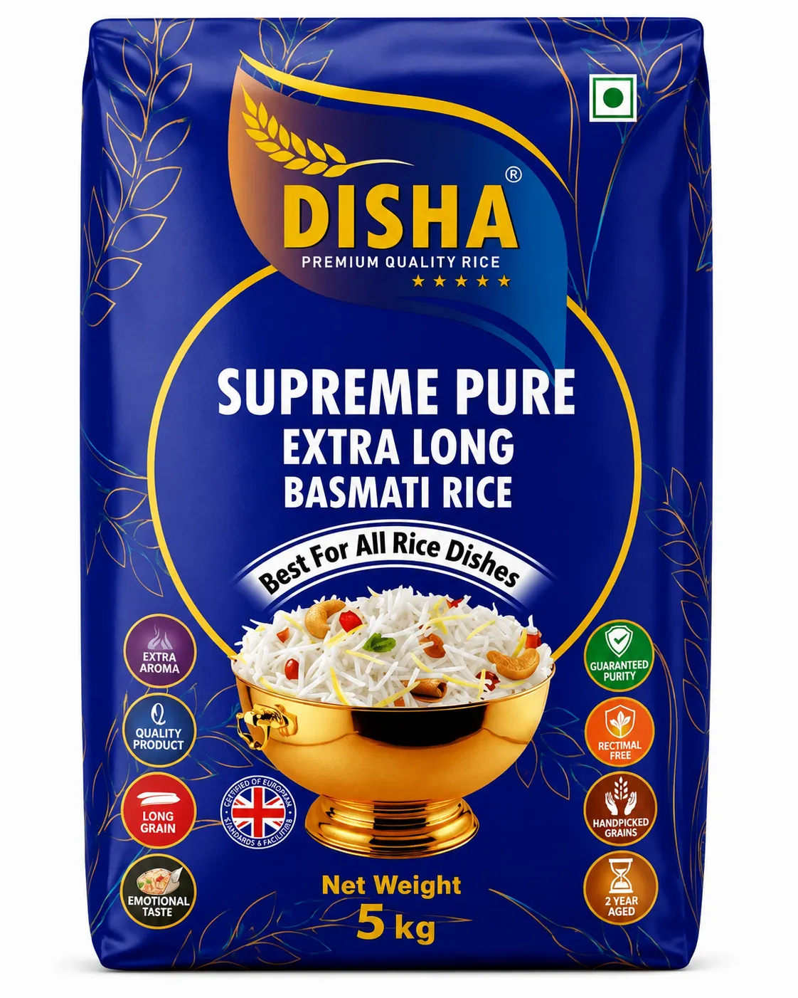 Disha Supreme Pure Extra Long Basmati Rice 5kg | Premium Long Grain Indian Rice