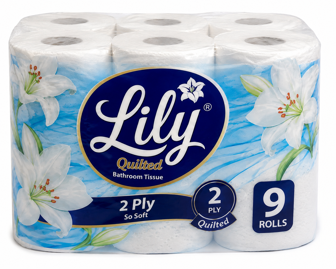 Lily Quilted Bathroom Tissue 2 Ply – Soft Toilet Paper – 9 Rolls