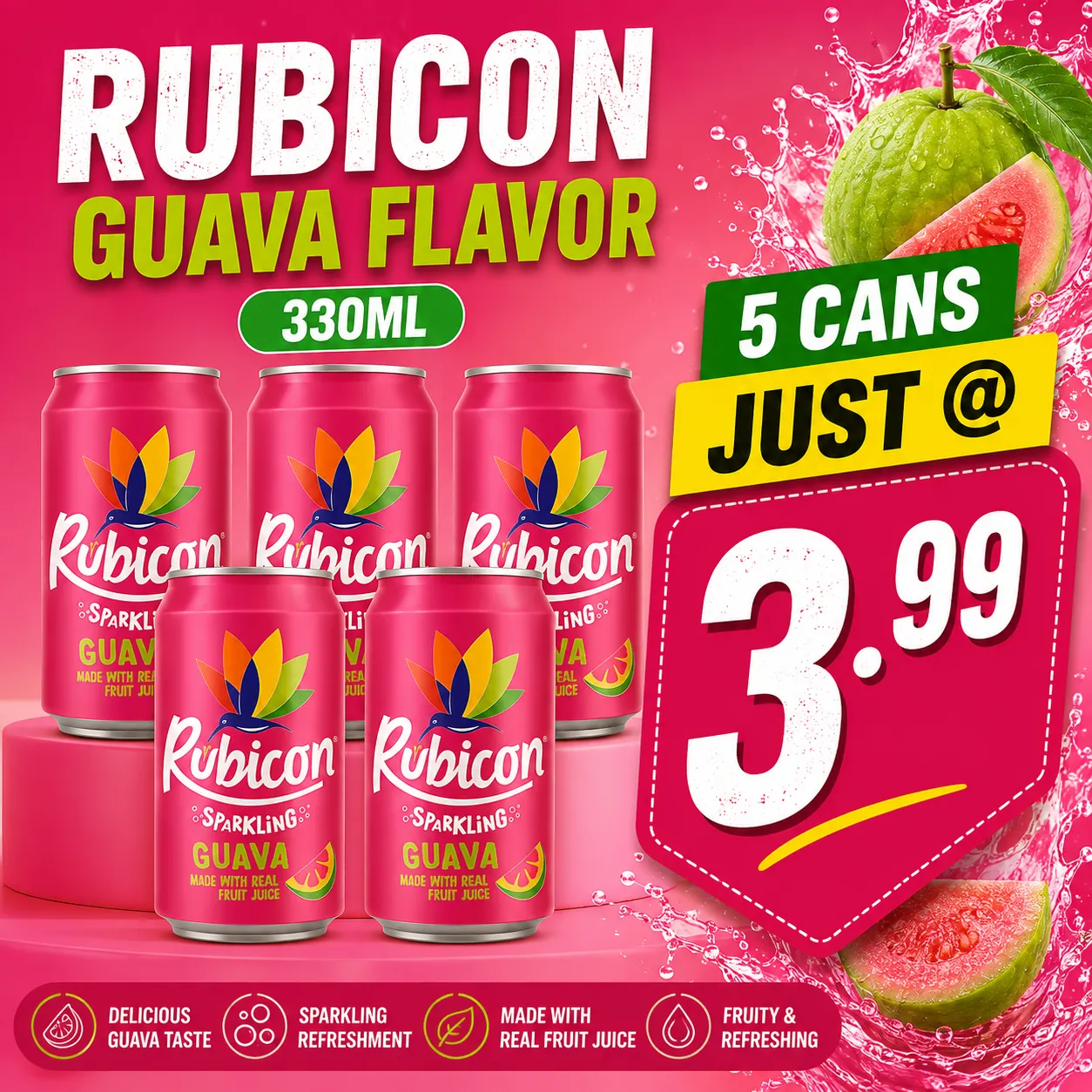 RUBICON GUAVA FLAVOR 330ML 5CANS JUST @ 3.99