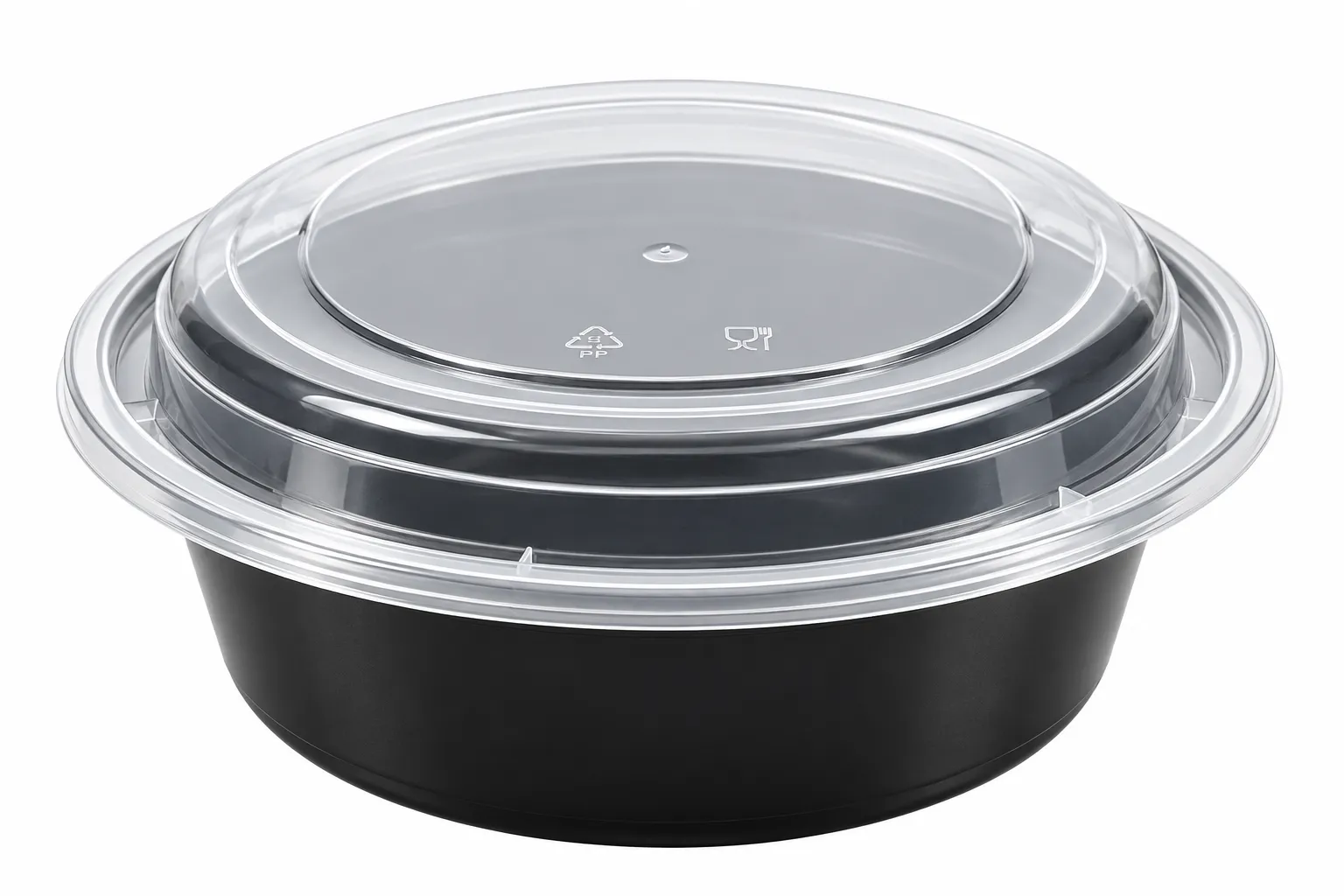 32oz Round Containers ? Black Base with Lids