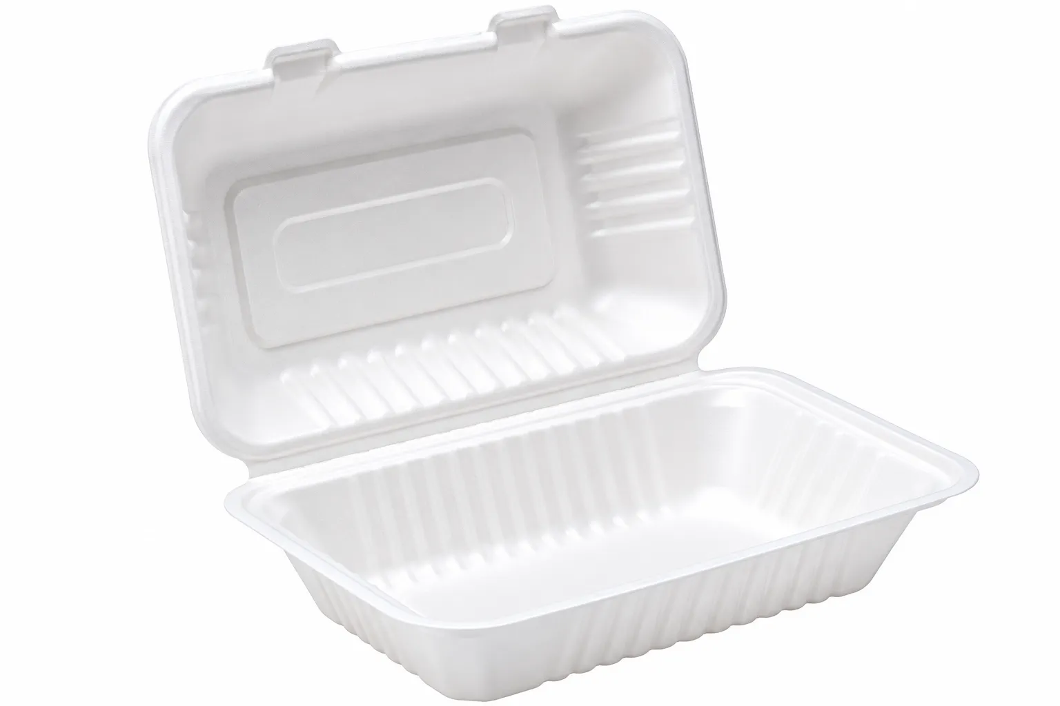 Bagasse White Clamshell Boxes 7 ? 5″  ( 250PCS )