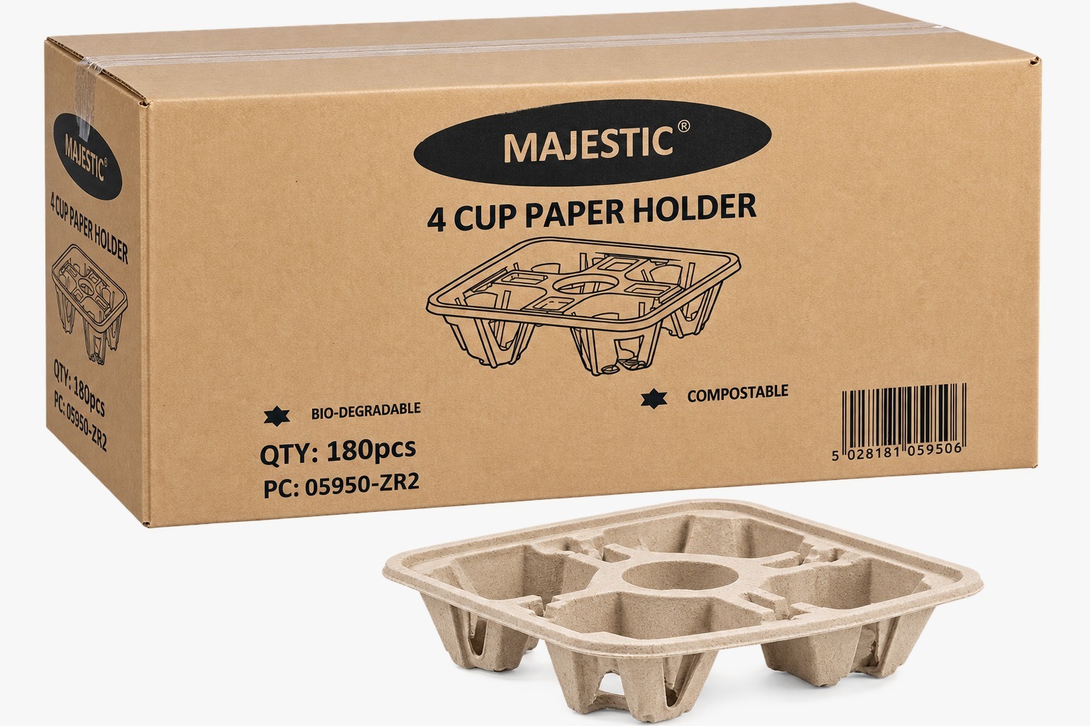 Majestic 4 Cup Paper Holder – Bio-Degradable & Compostable