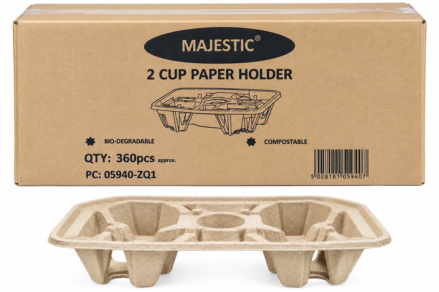 Majestic 2 Cup Paper Holder – Bio-Degradable & Compostable