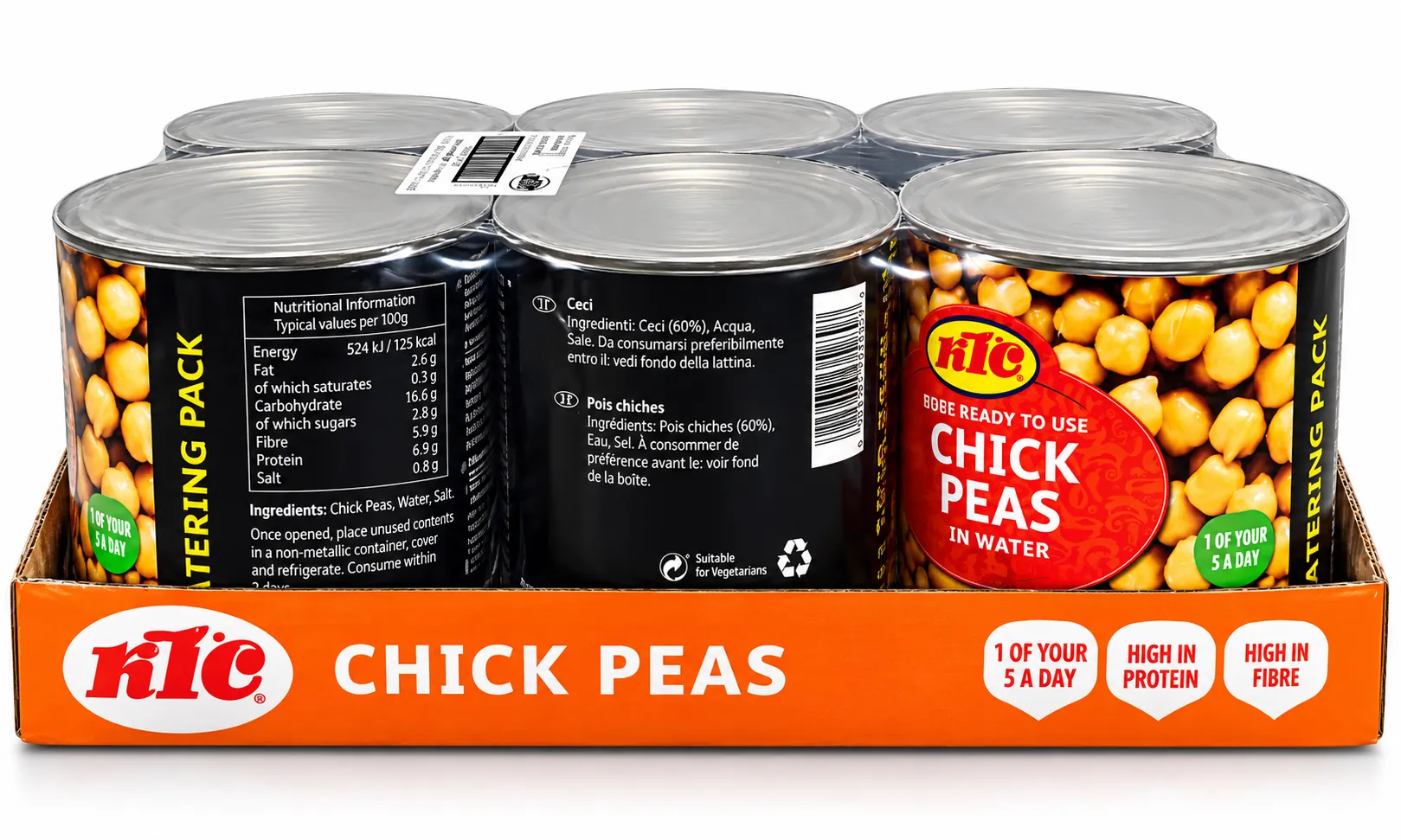 KTC Chick Peas in Water 2.5kg x 6 Catering Tins