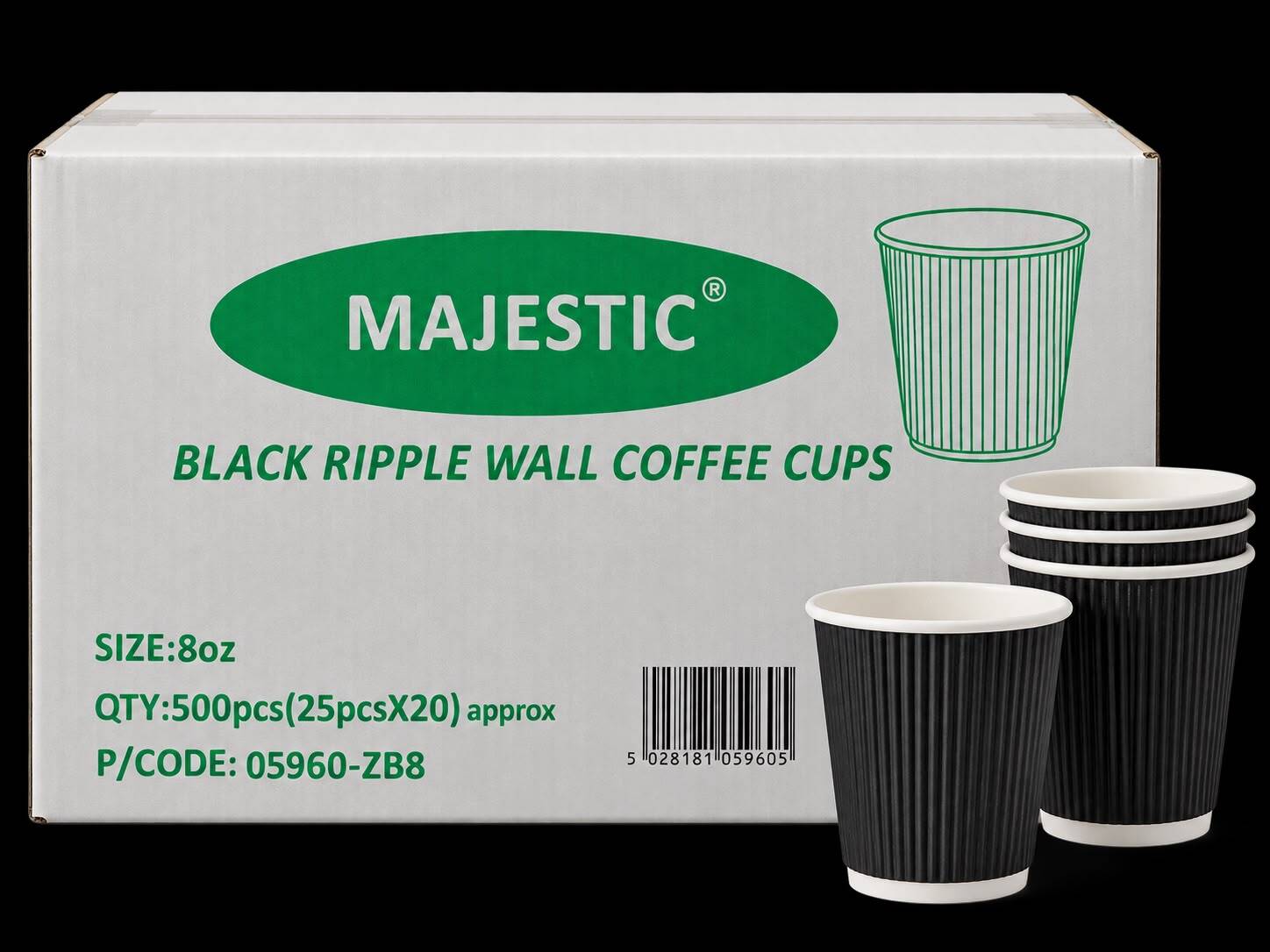 Majestic Black Ripple Wall Coffee Cups – 8oz