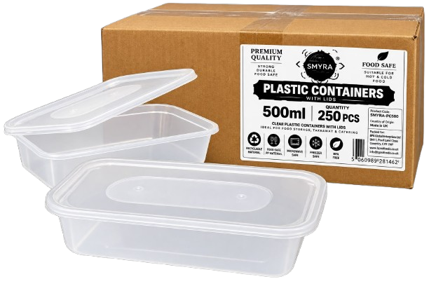 Smyra  Clear Plastic Food Containers with Lids – Pack of 250 ( 500ml )